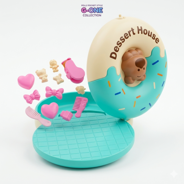 Mini Donut Dessert House Playset – Portable Compact Pretend Play Toy with Mini Figures & Accessories