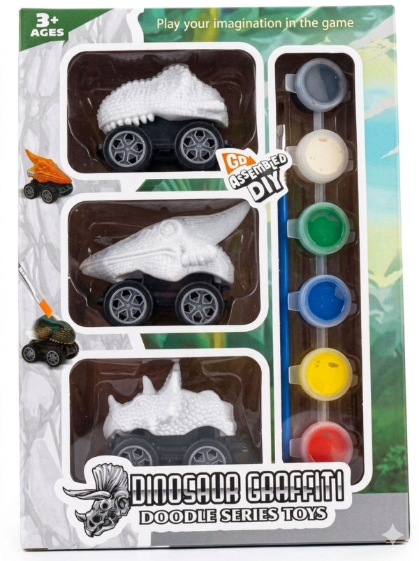 DIY Painting Dinosaur Car Toy Kit – 3D Graffiti Painting Set with Paints & Brush for Kids