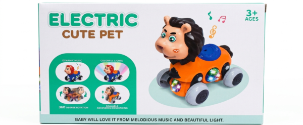 Electric Cute Pet Lion Toy – 360 Degree Rotating Musical Toy with Colorful LED Lights for Kids