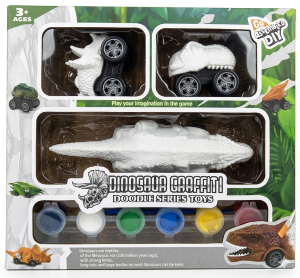 Dinosaur Graffiti Doodle Series DIY Painting & Pull-Back Car Toy Set