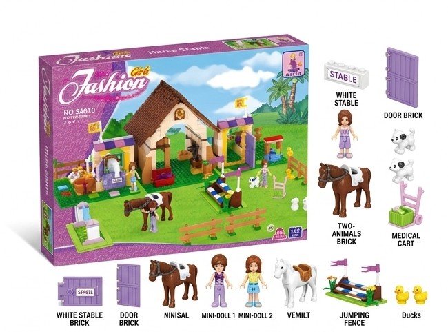Girls Fashion Horse Building Block Set with Mini-Dolls, Horses, and Accessories (Model S4610) - Image 2