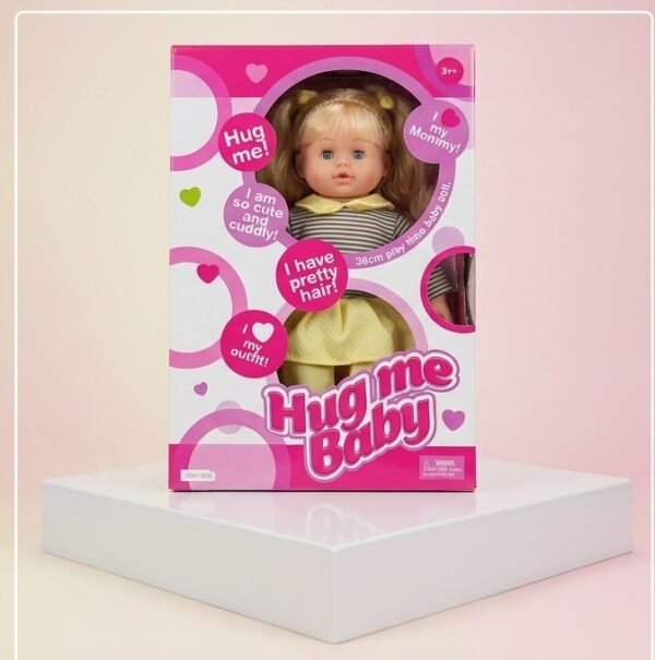Hug Me Baby Interactive Play Doll - 38cm Blonde Doll with Outfit & Toy Rattle Set