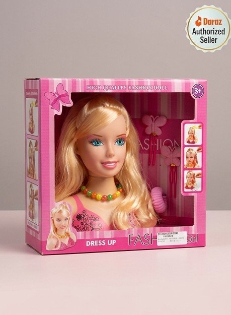 Dress Up Fashion Girl Styling Head Doll with Comb, Hair Clips, and Necklace Accessories