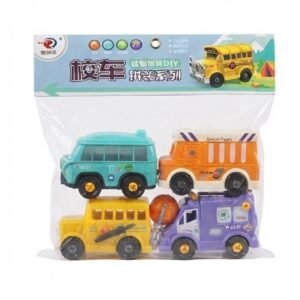 School Bus DIY Assembly Toy Set with Screwdriver and Multi-Color Vehicles