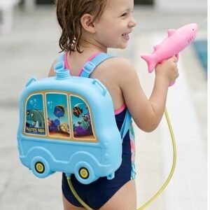 Blue Bus Underwater World Backpack Water Gun Set with Dual Shark Blasters and Large Capacity Tank