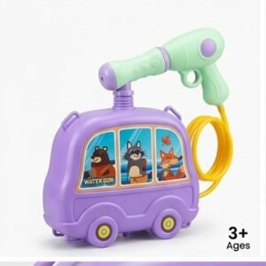 Purple Animal Bus Backpack Water Gun Set with Ergonomic Hand Pump and Adjustable Straps
