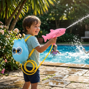 Owl Backpack Water Gun and Pink Shark Sprayer Set with Large Capacity Tank and Adjustable Straps
